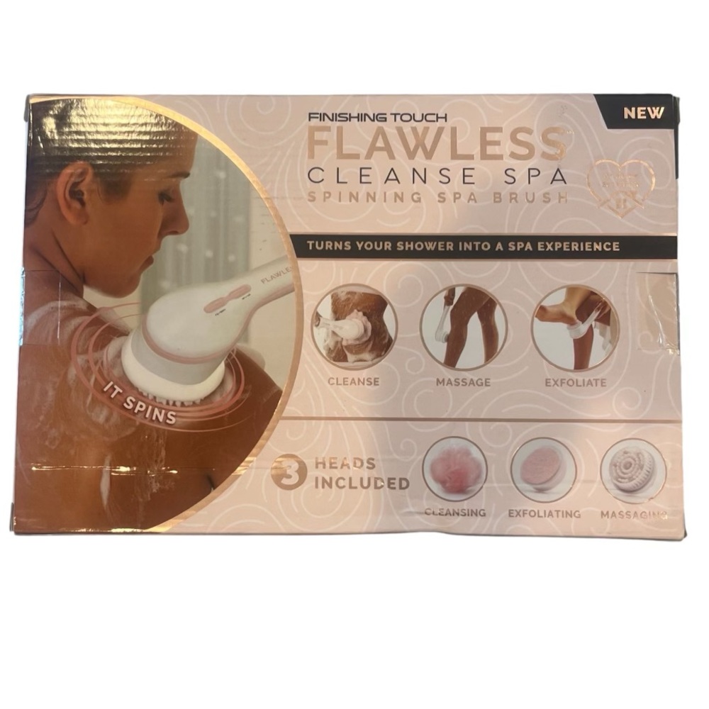 Finishing Touch Flawless Cleanse Spa Spinning Body Brush & Shower Wand New